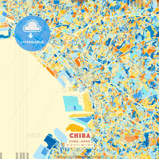 Chiba, Chiba, Japan blue and orange vector art map template