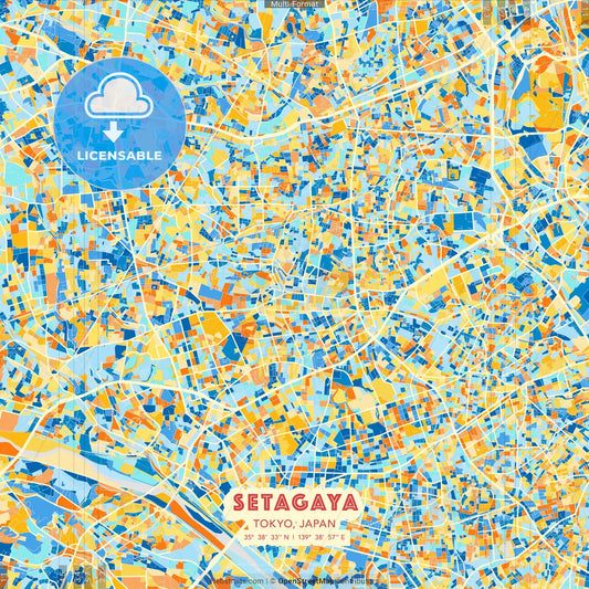 Setagaya, Tokyo, Japan blue and orange vector art map template
