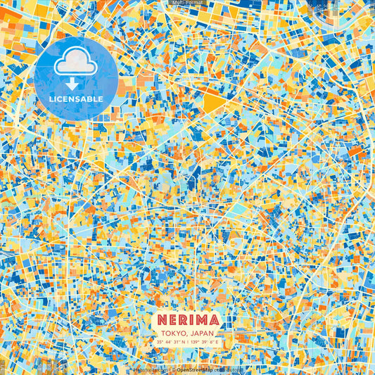 Nerima, Tokyo, Japan blue and orange vector art map template