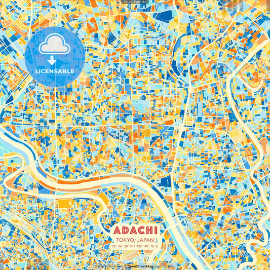 Adachi, Tokyo, Japan blue and orange vector art map template