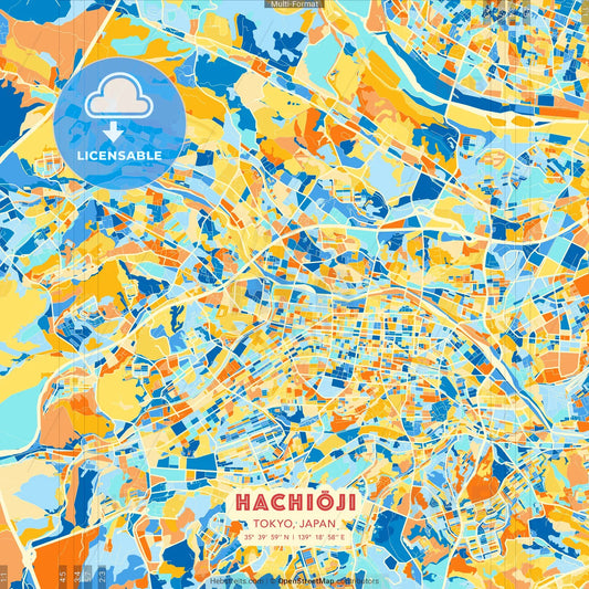 Hachiōji, Tokyo, Japan blue and orange vector art map template