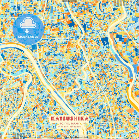 Katsushika, Tokyo, Japan blue and orange vector art map template