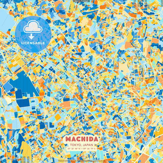 Machida, Tokyo, Japan blue and orange vector art map template