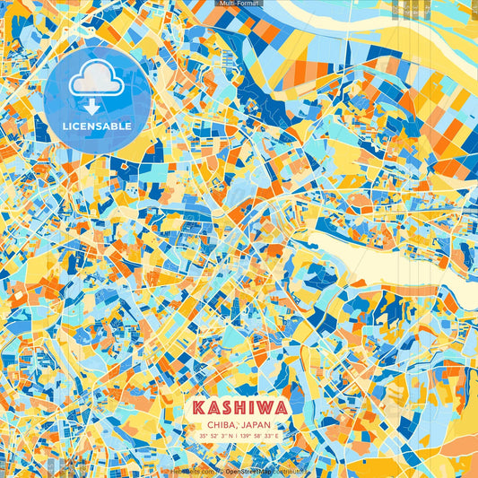 Kashiwa, Chiba, Japan blue and orange vector art map template