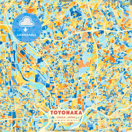 Toyonaka, Osaka, Japan blue and orange vector art map template
