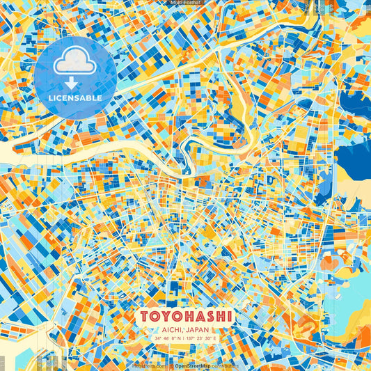 Toyohashi, Aichi, Japan blue and orange vector art map template