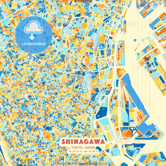 Shinagawa, Tokyo, Japan blue and orange vector art map template