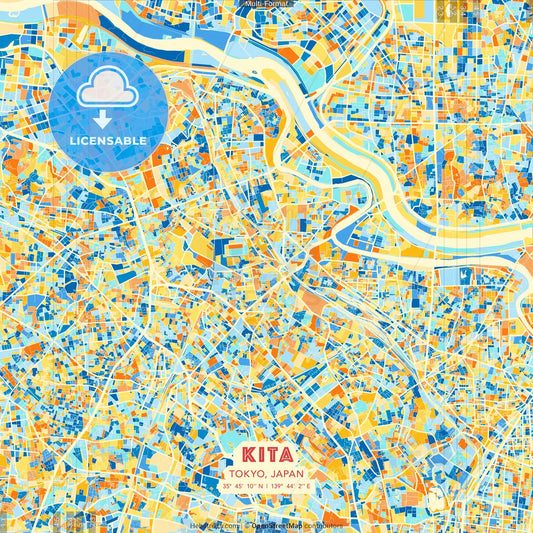 Kita, Tokyo, Japan blue and orange vector art map template