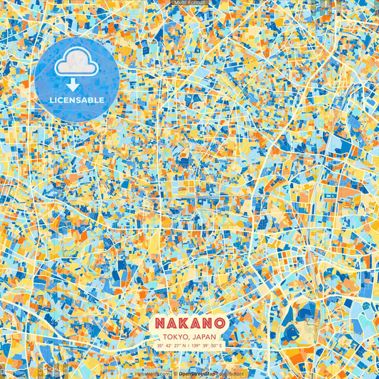 Nakano, Tokyo, Japan blue and orange vector art map template