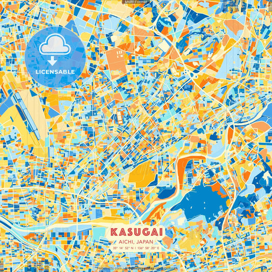 Kasugai, Aichi, Japan blue and orange vector art map template