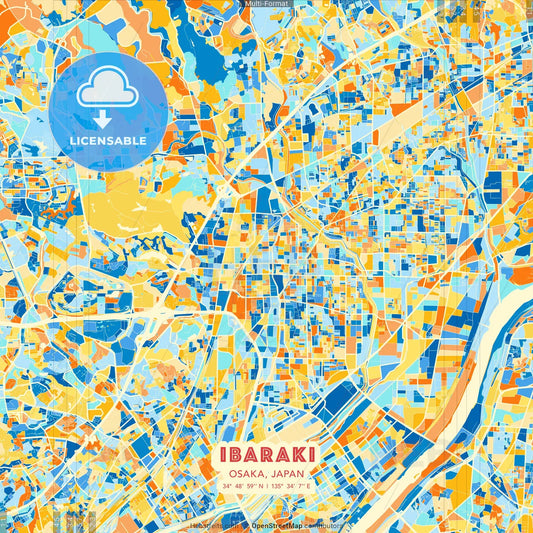 Ibaraki, Osaka, Japan blue and orange vector art map template