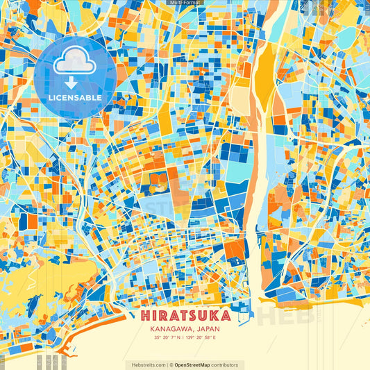 Hiratsuka, Kanagawa, Japan blue and orange vector art map template