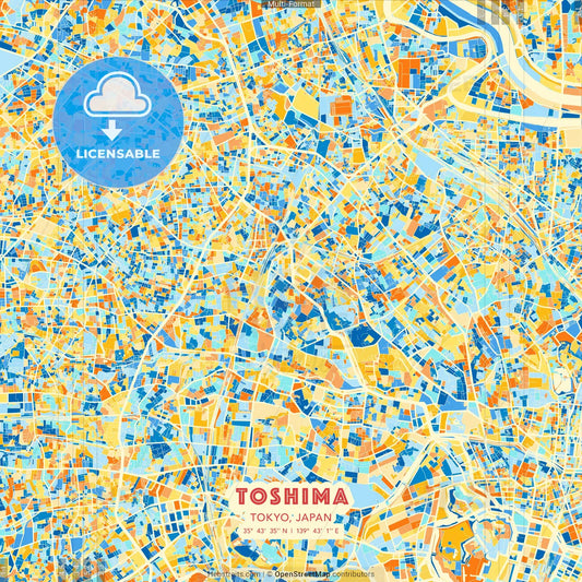 Toshima, Tokyo, Japan blue and orange vector art map template