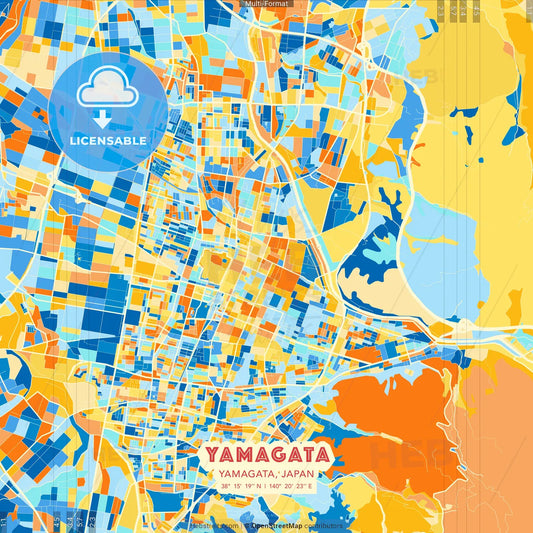 Yamagata, Yamagata, Japan blue and orange vector art map template