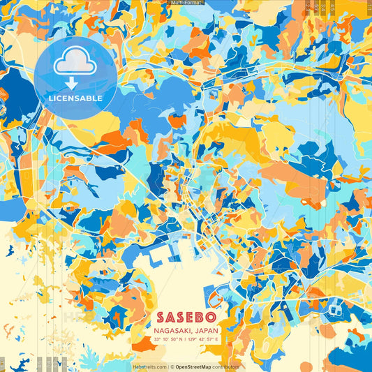 Sasebo, Nagasaki, Japan blue and orange vector art map template