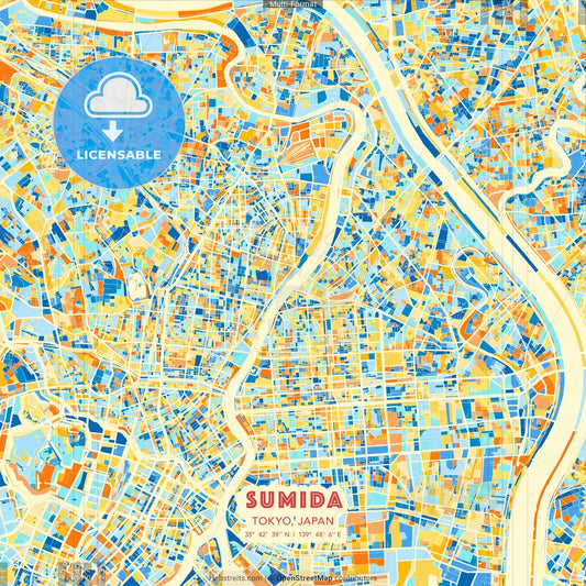 Sumida, Tokyo, Japan blue and orange vector art map template
