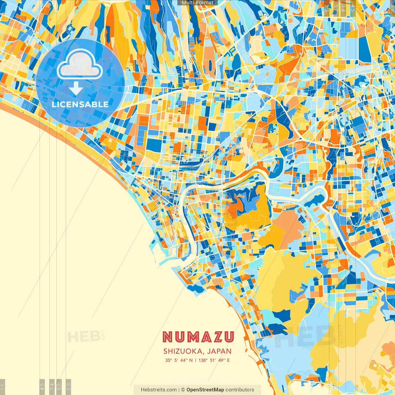 Numazu, Shizuoka, Japan blue and orange vector art map template