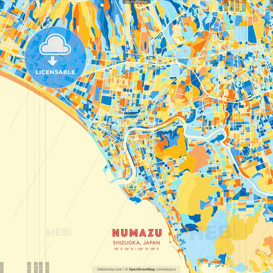 Numazu, Shizuoka, Japan blue and orange vector art map template