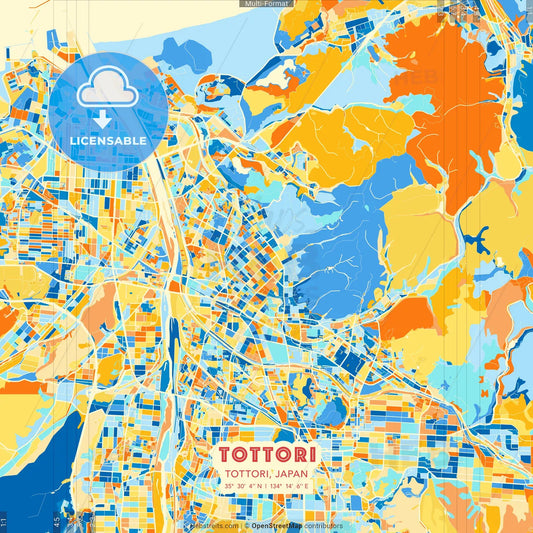 Tottori, Tottori, Japan blue and orange vector art map template