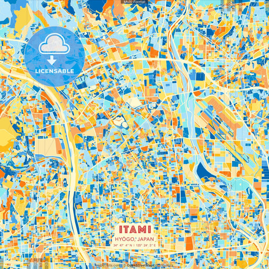 Itami, Hyōgo, Japan blue and orange vector art map template