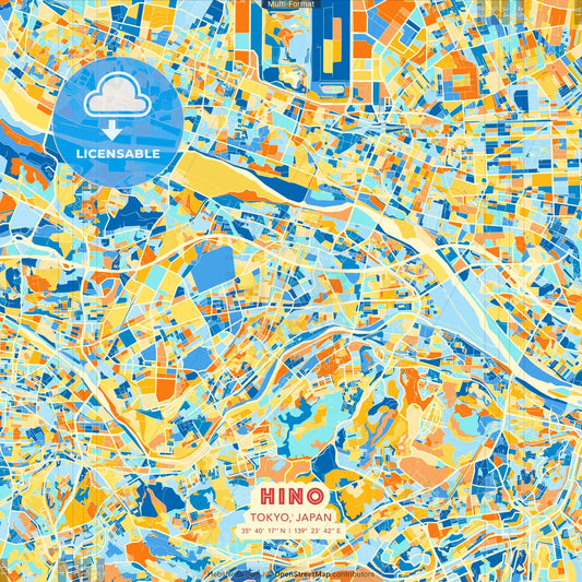 Hino, Tokyo, Japan blue and orange vector art map template