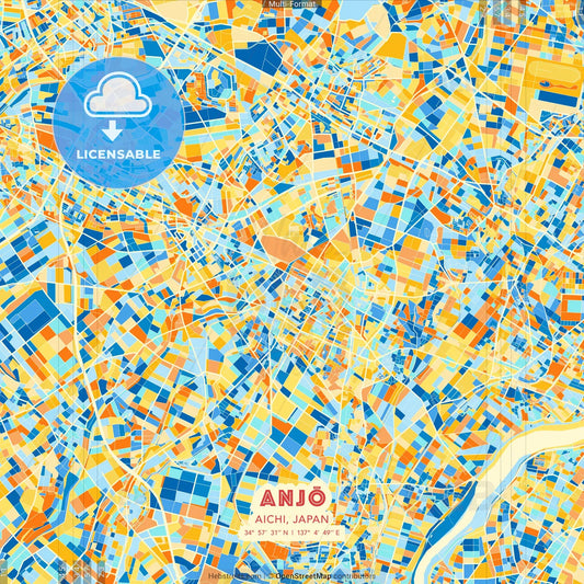 Anjō, Aichi, Japan blue and orange vector art map template