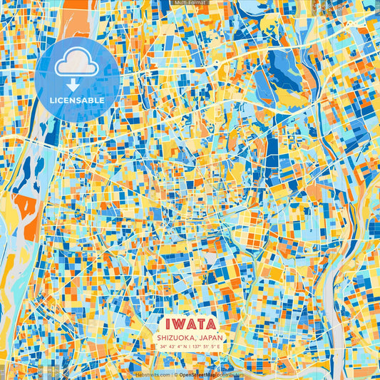 Iwata, Shizuoka, Japan blue and orange vector art map template
