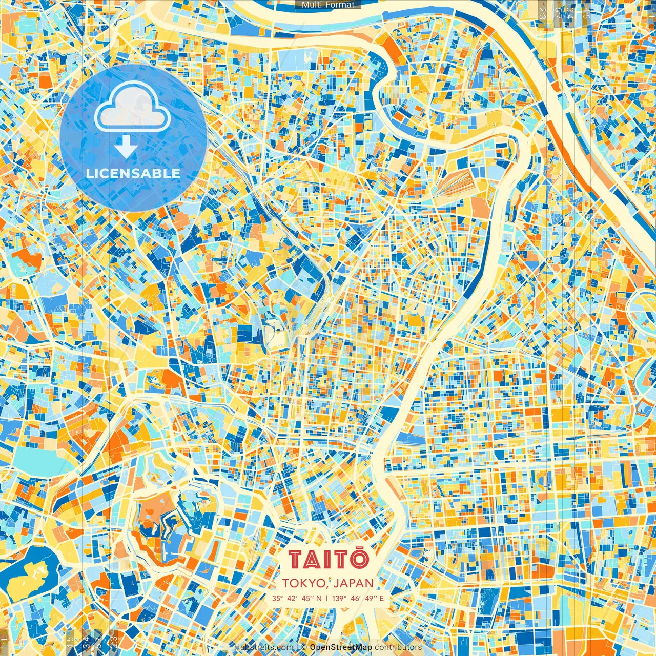 Taitō, Tokyo, Japan blue and orange vector art map template