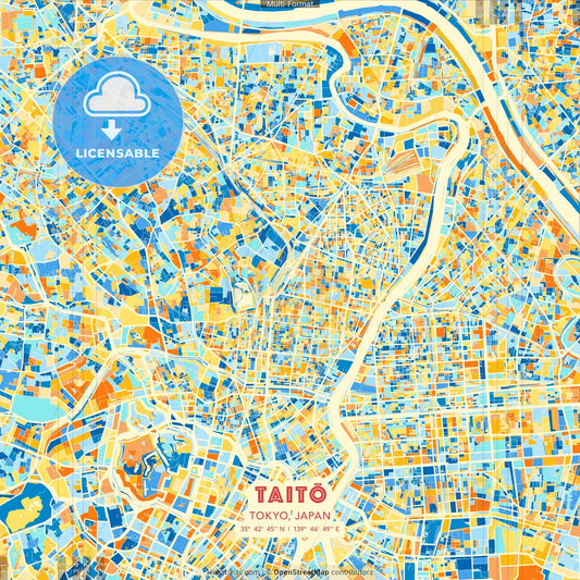 Taitō, Tokyo, Japan blue and orange vector art map template