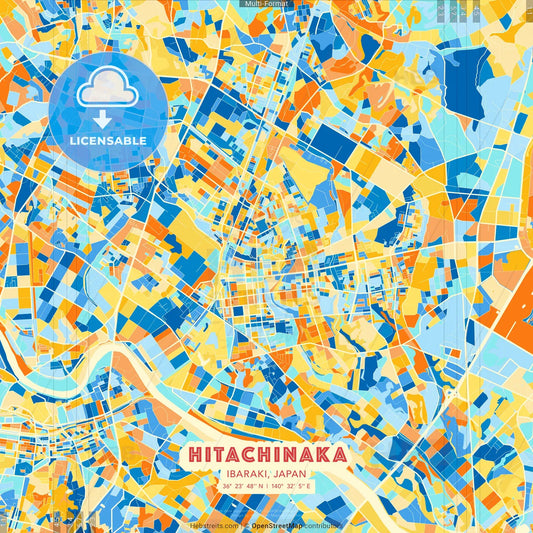 Hitachinaka, Ibaraki, Japan blue and orange vector art map template