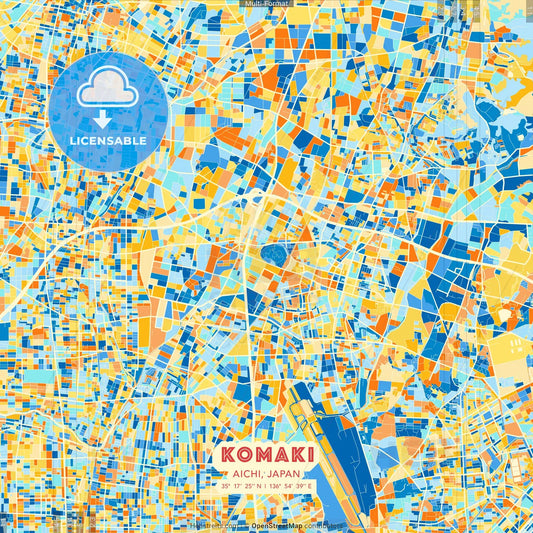 Komaki, Aichi, Japan blue and orange vector art map template
