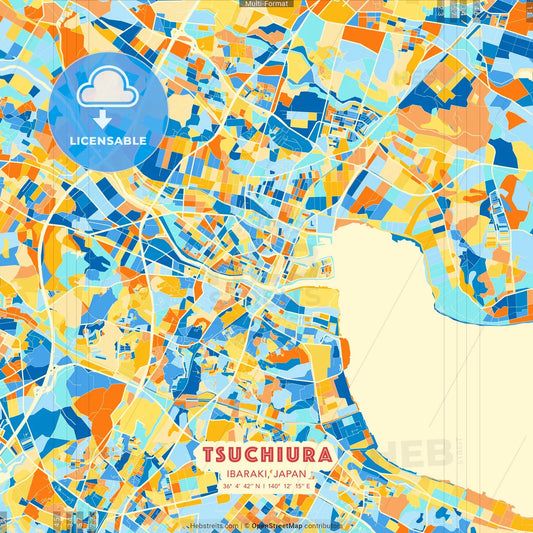 Tsuchiura, Ibaraki, Japan blue and orange vector art map template