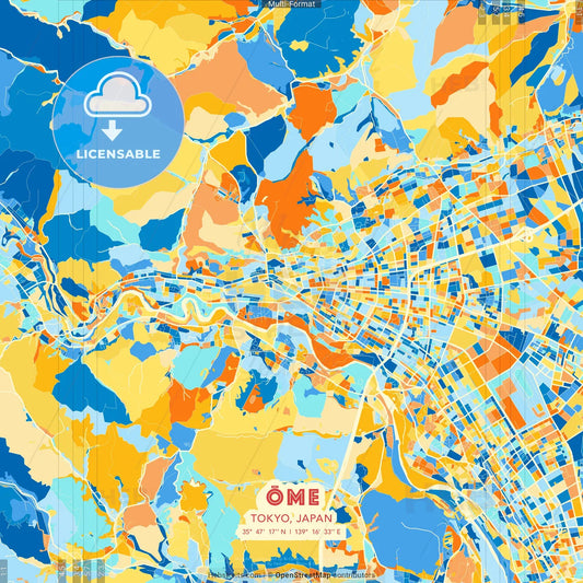 Ōme, Tokyo, Japan blue and orange vector art map template