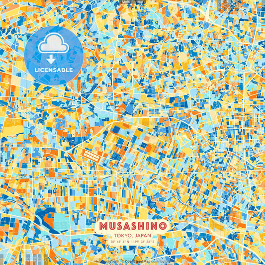 Musashino, Tokyo, Japan blue and orange vector art map template
