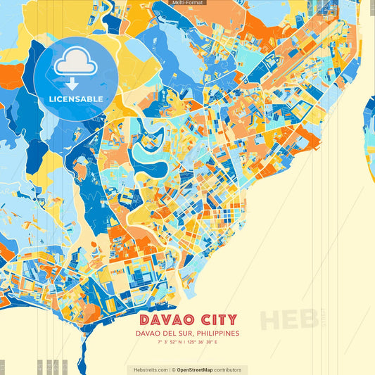 Davao City, Davao del Sur, Philippines blue and orange vector art map template