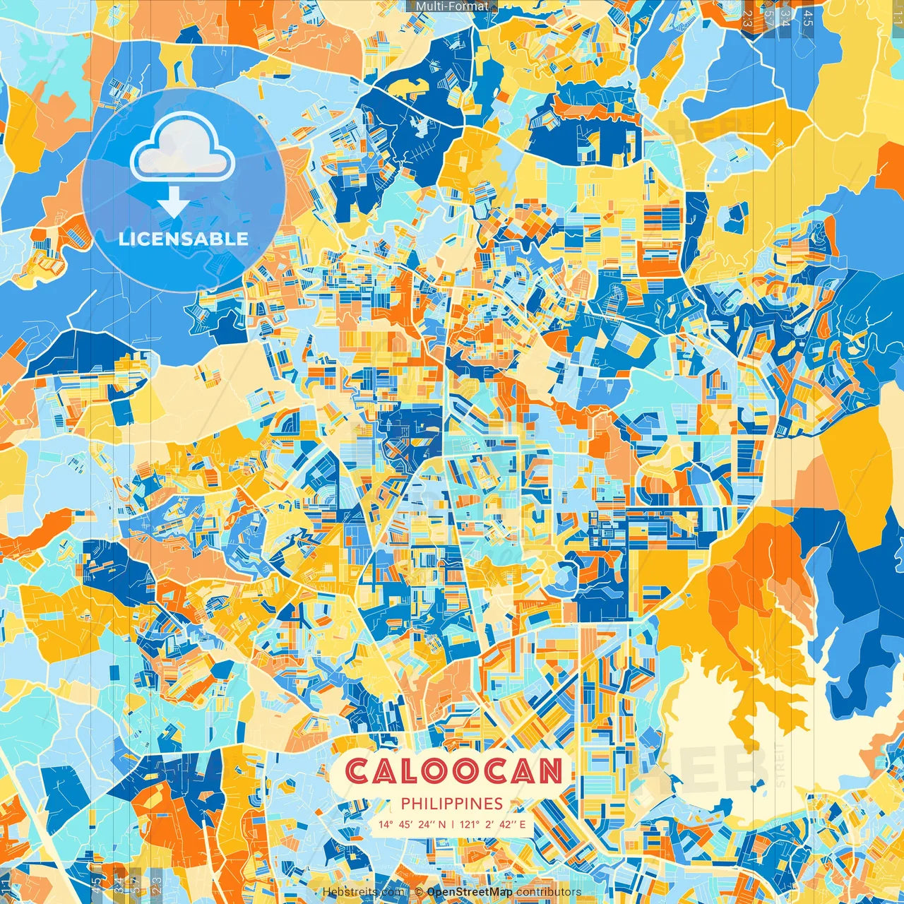 Caloocan, Philippines blue and orange vector art map template