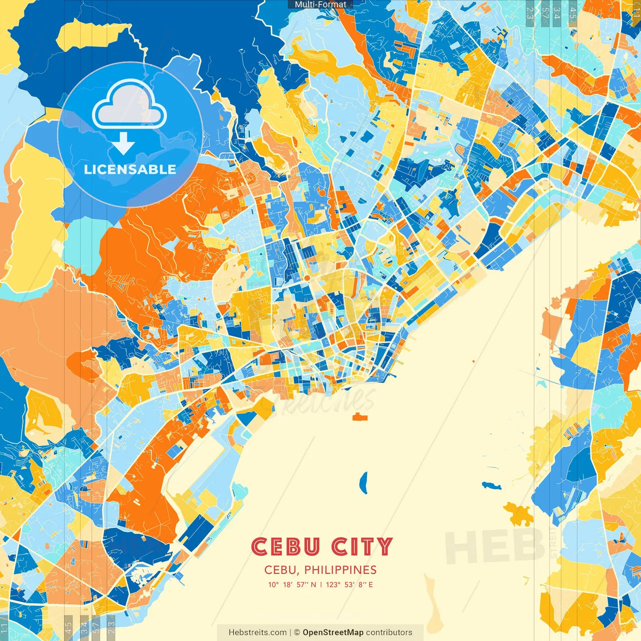 Cebu City, Cebu, Philippines blue and orange vector art map template