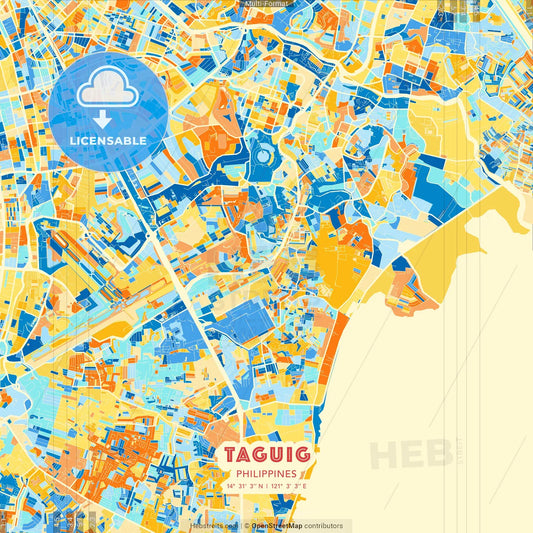 Taguig, Philippines blue and orange vector art map template