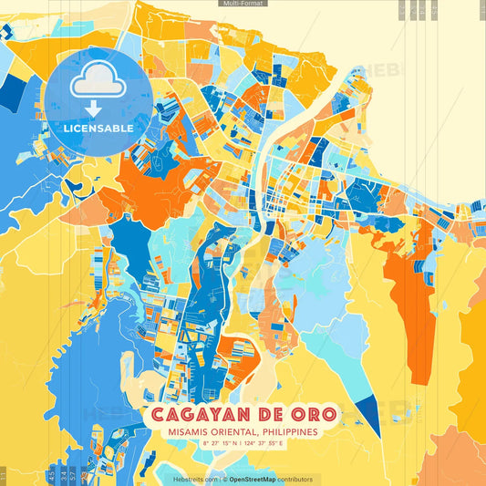 Cagayan de Oro, Misamis Oriental, Philippines blue and orange vector art map template
