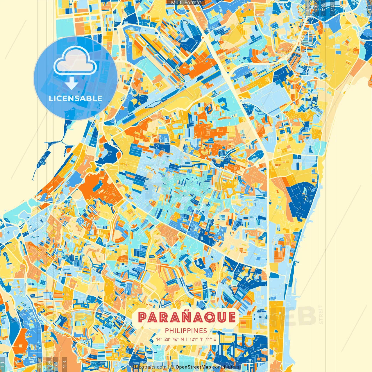 Parañaque, Philippines blue and orange vector art map template