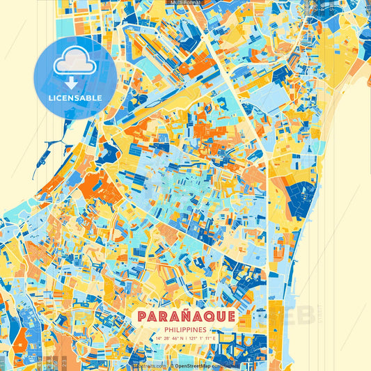 Parañaque, Philippines blue and orange vector art map template