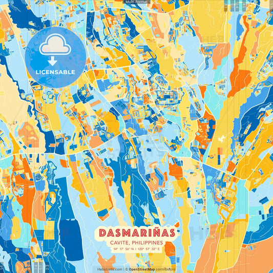 Dasmariñas, Cavite, Philippines blue and orange vector art map template