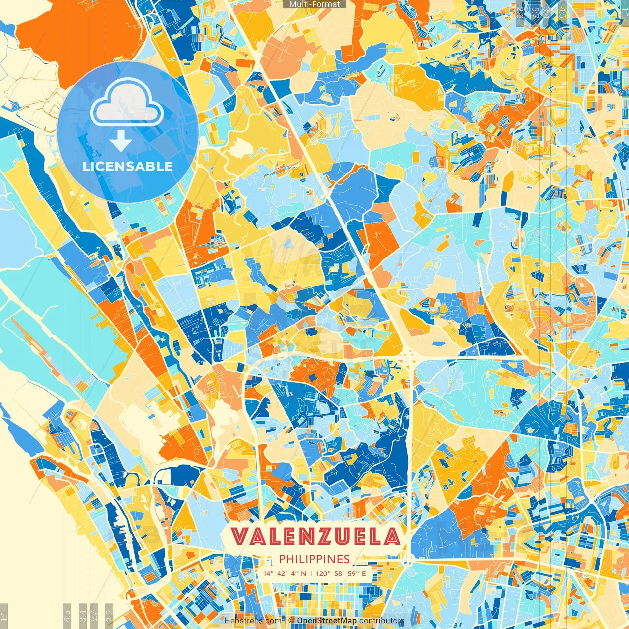 Valenzuela, Philippines blue and orange vector art map template
