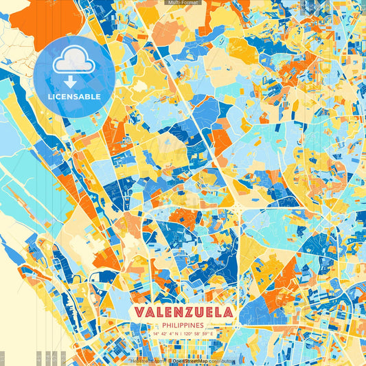 Valenzuela, Philippines blue and orange vector art map template