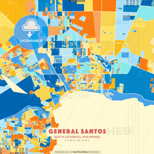 General Santos, South Cotabato, Philippines blue and orange vector art map template