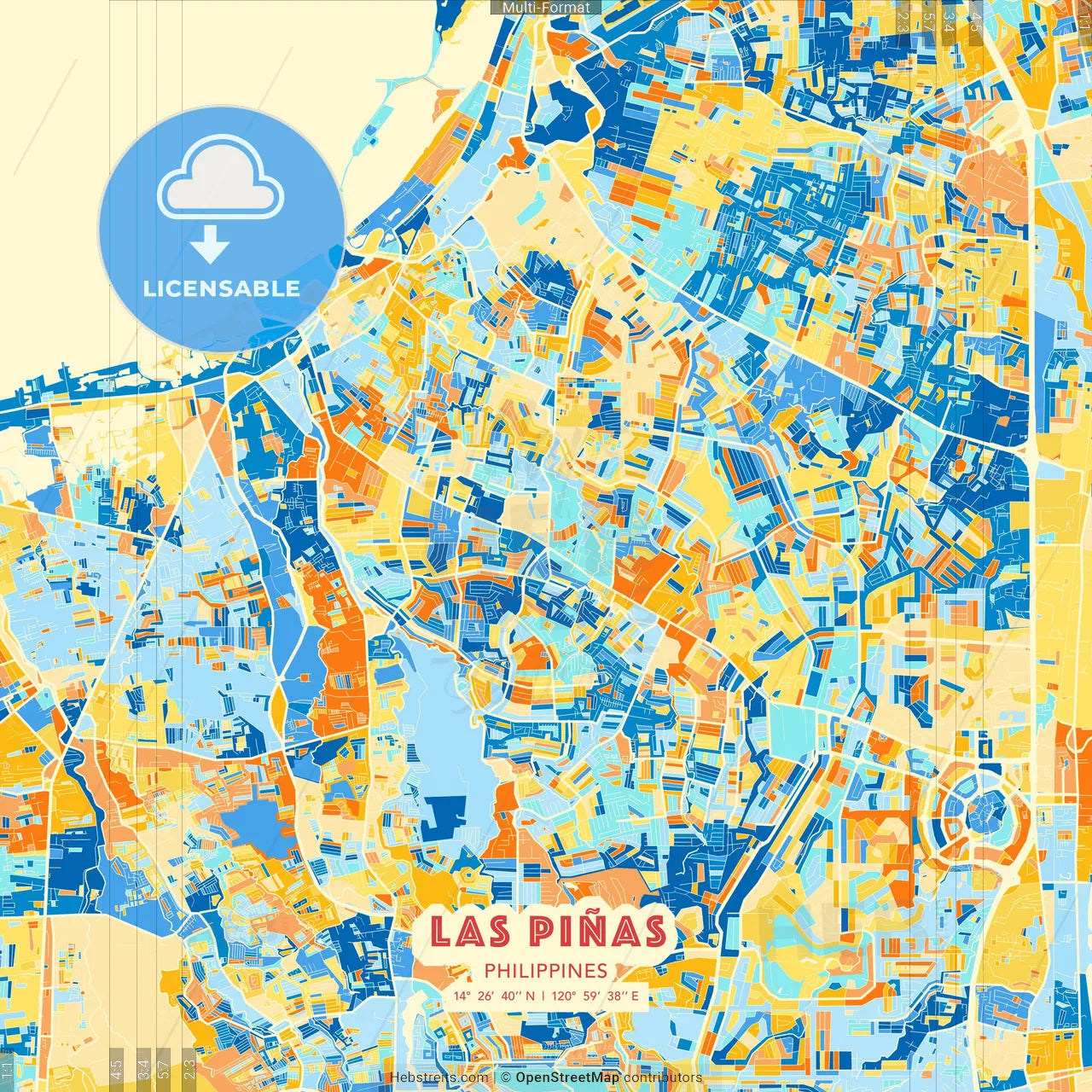 Las Piñas, Philippines blue and orange vector art map template