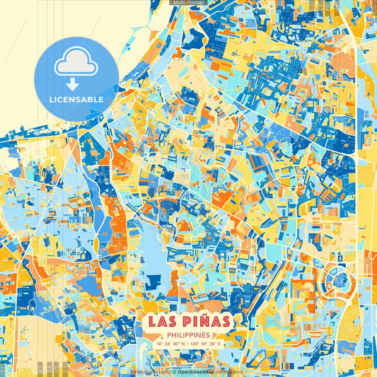 Las Piñas, Philippines blue and orange vector art map template