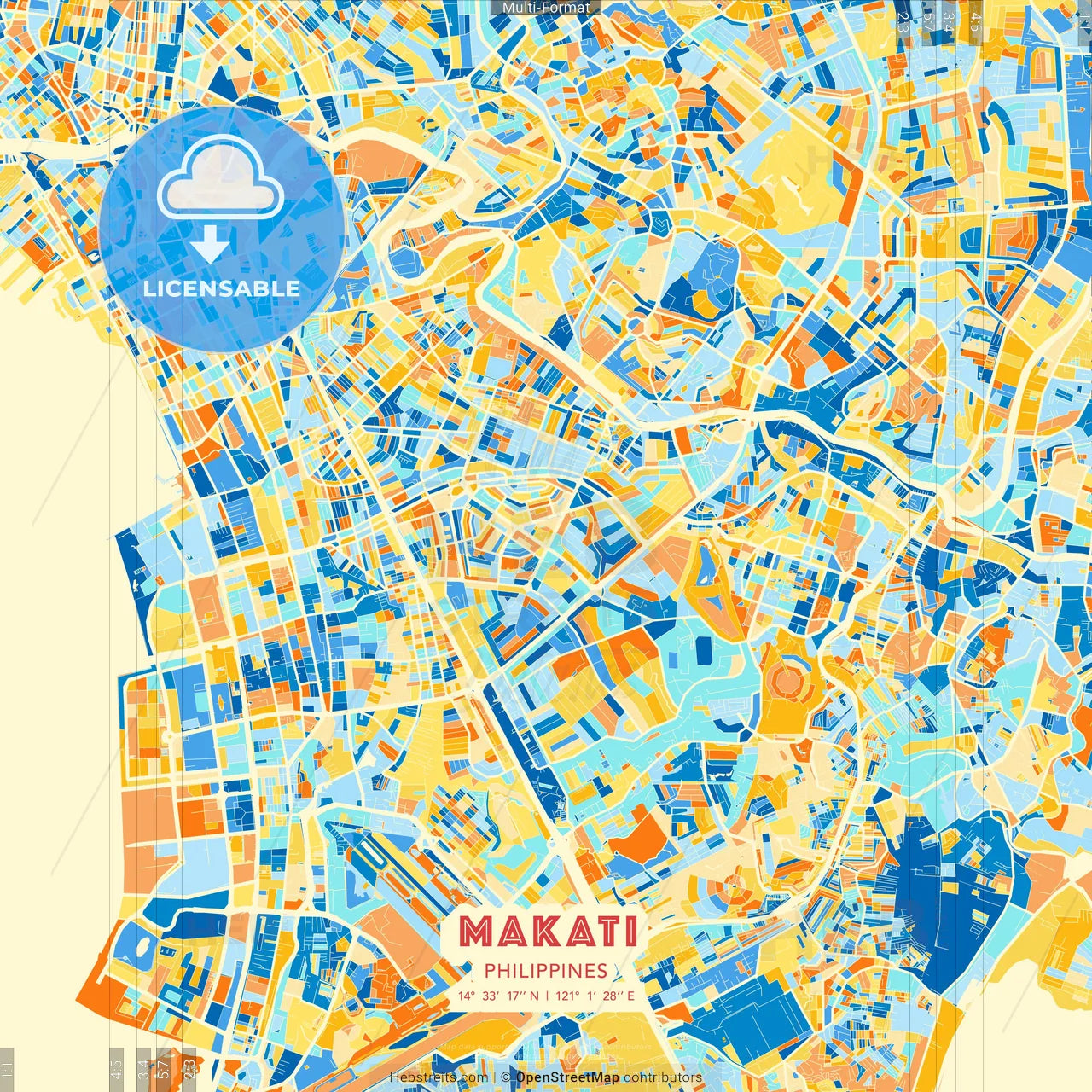 Makati, Philippines blue and orange vector art map template
