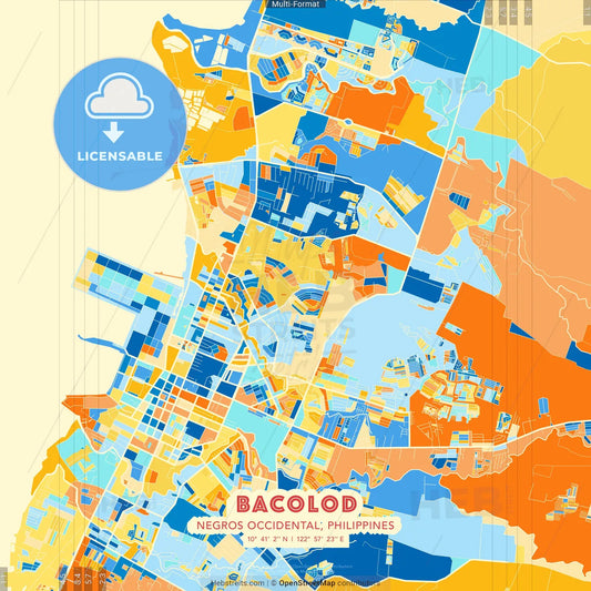 Bacolod, Negros Occidental, Philippines blue and orange vector art map template