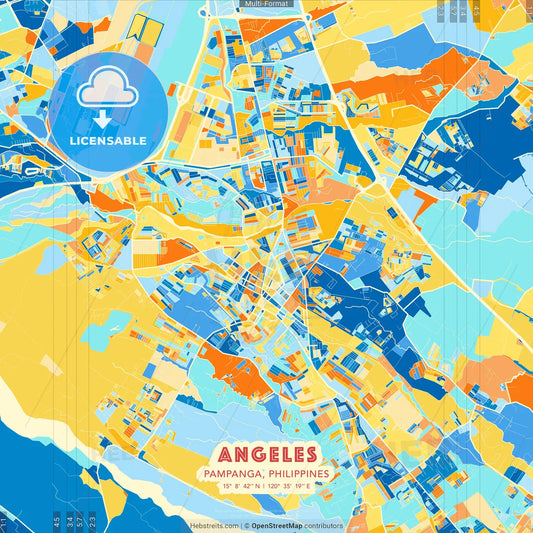 Angeles, Pampanga, Philippines blue and orange vector art map template